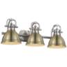 Duncan 24 1/2" Wide Pewter 3-Light Bath Light with Aged Brass