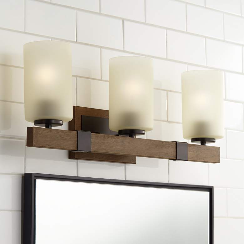 Image 1 Duncan 24" Wide Bronze and Wood 3-Light Bar Bath Light