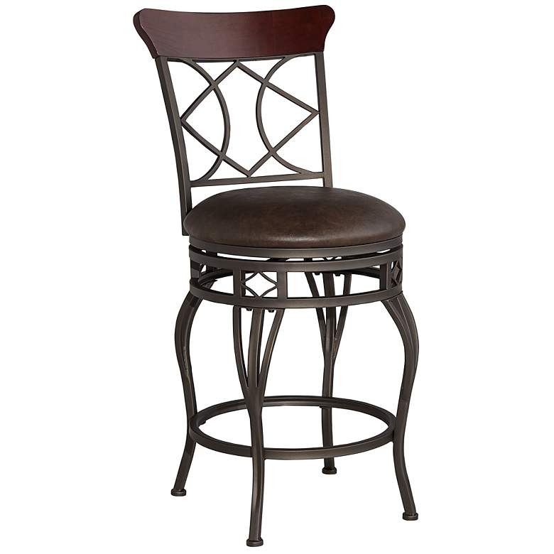 Image 1 Duncan 25 inch Wood and Bronze Metal Swivel Counter Stool