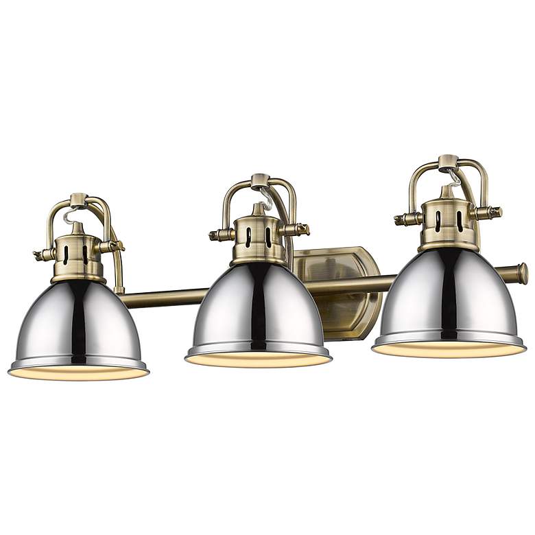 Image 1 Duncan 3-Light Bath Vanity in Aged Brass with Chrome