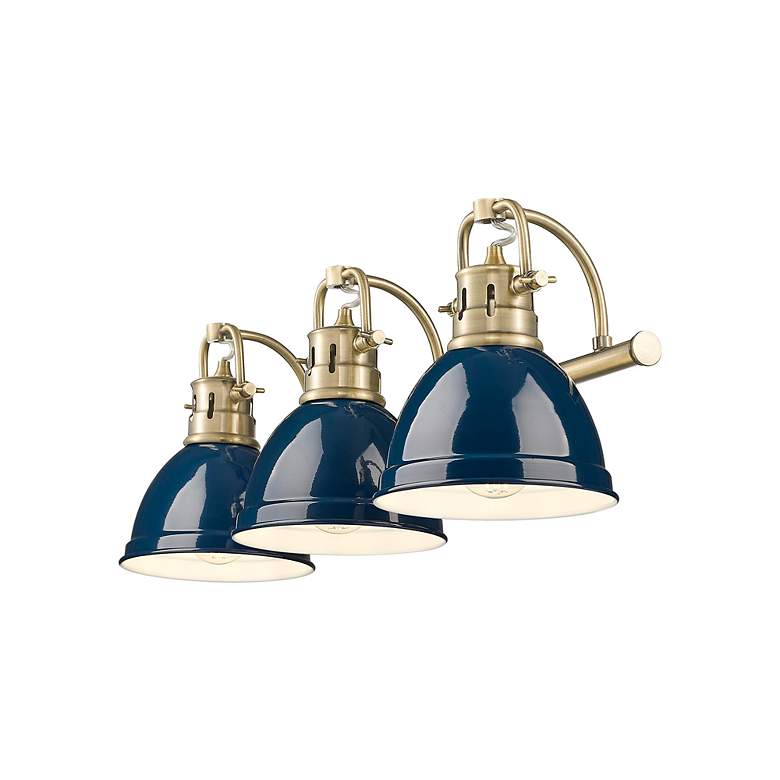 Image 2 Duncan 3-Light Bath Vanity in Aged Brass with Matte Navy more views