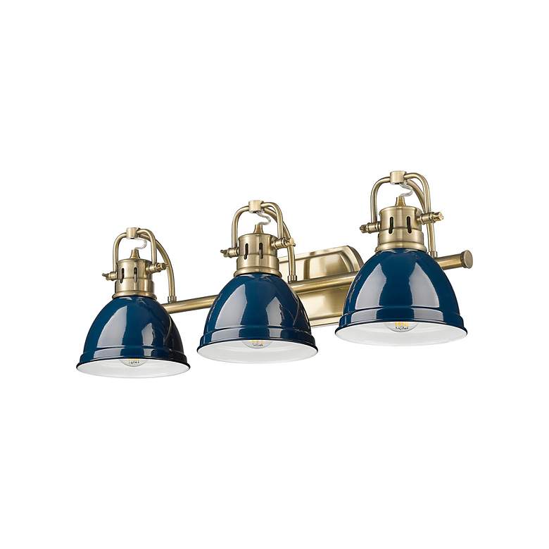 Image 4 Duncan 3-Light Bath Vanity in Aged Brass with Matte Navy more views