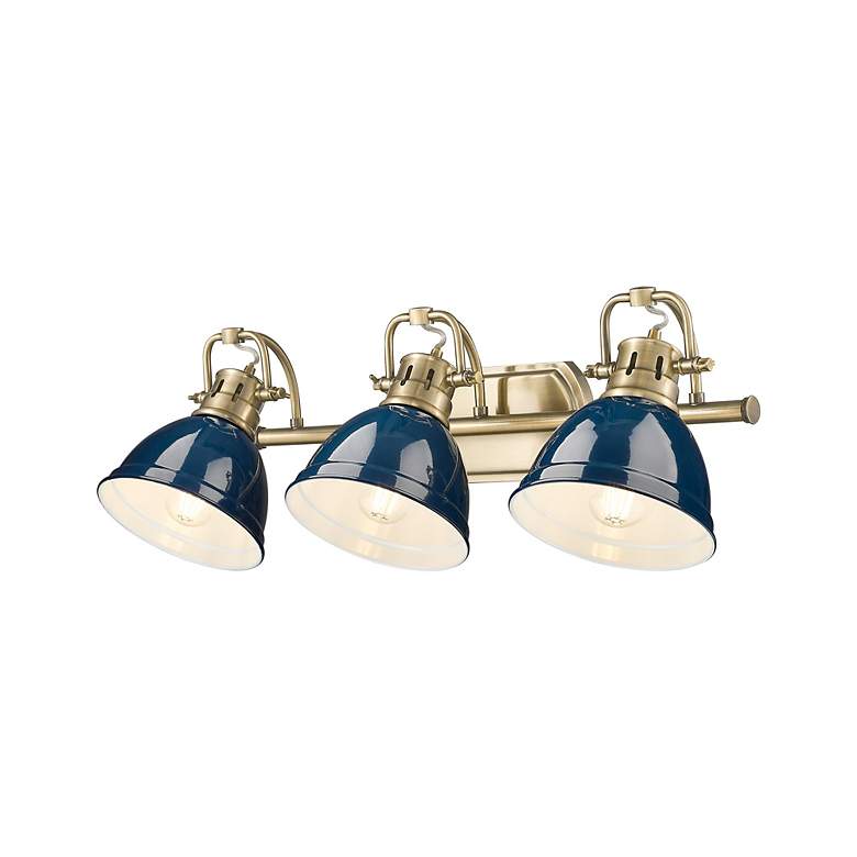 Image 5 Duncan 3-Light Bath Vanity in Aged Brass with Matte Navy more views