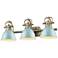 Duncan 3-Light Bath Vanity in Aged Brass with Seafoam