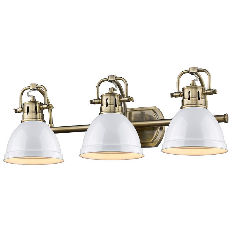 Image 1 Duncan 3-Light Bath Vanity in Aged Brass with White