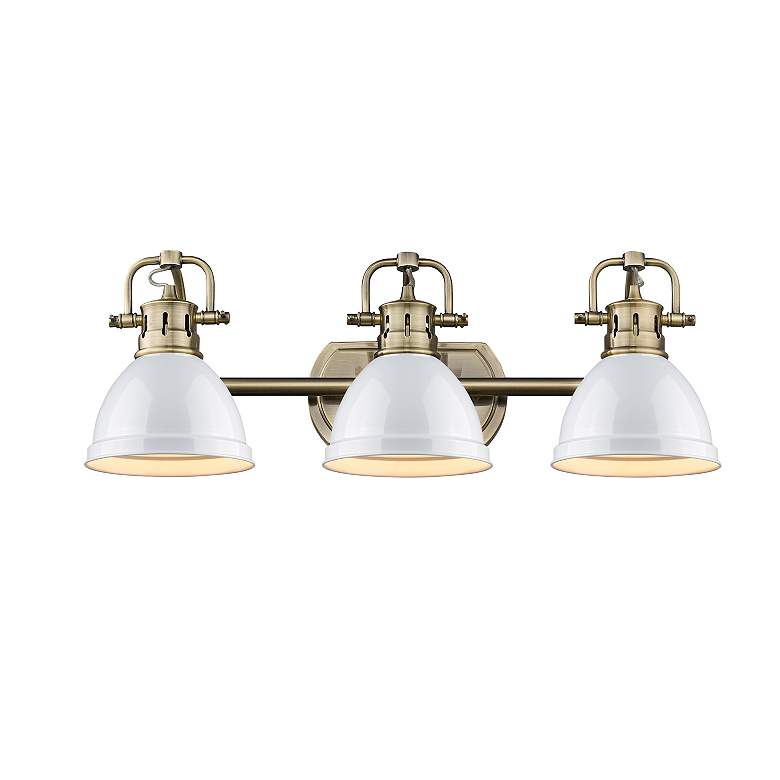 Image 2 Duncan 3-Light Bath Vanity in Aged Brass with White more views