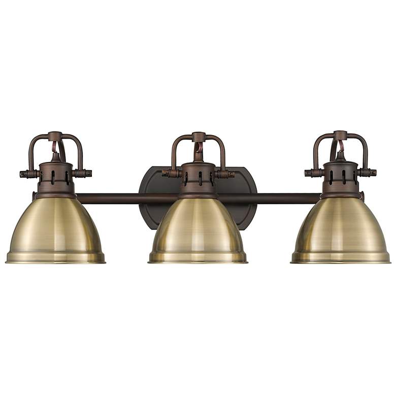 Image 1 Duncan 3-Light Bath Vanity in Rubbed Bronze with Aged Brass