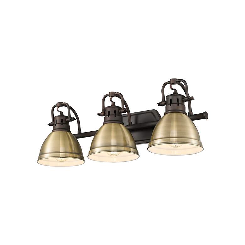 Image 3 Duncan 3-Light Bath Vanity in Rubbed Bronze with Aged Brass more views