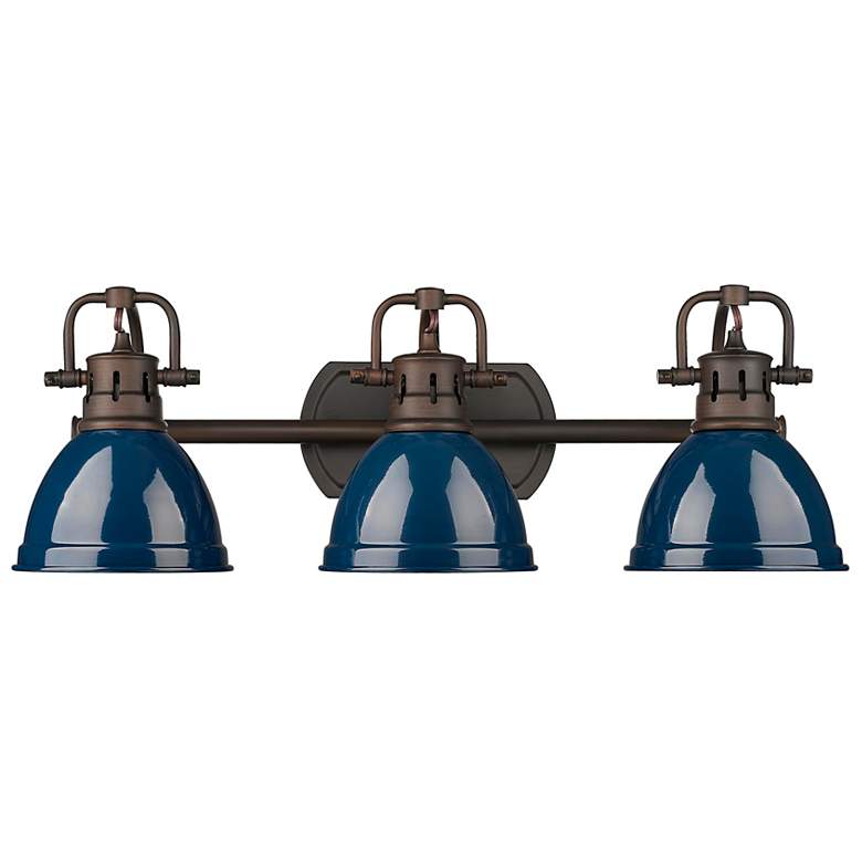 Image 1 Duncan 3-Light Bath Vanity in Rubbed Bronze with Matte Navy