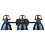 Thumbnail1 of Duncan 3-Light Bath Vanity in Rubbed Bronze with Matte Navy