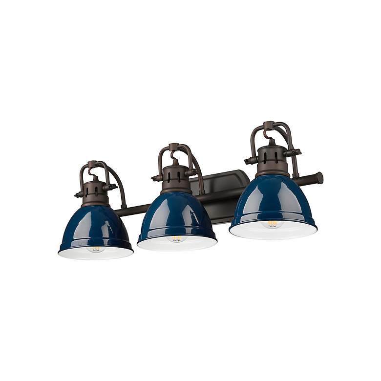 Image 4 Duncan 3-Light Bath Vanity in Rubbed Bronze with Matte Navy more views