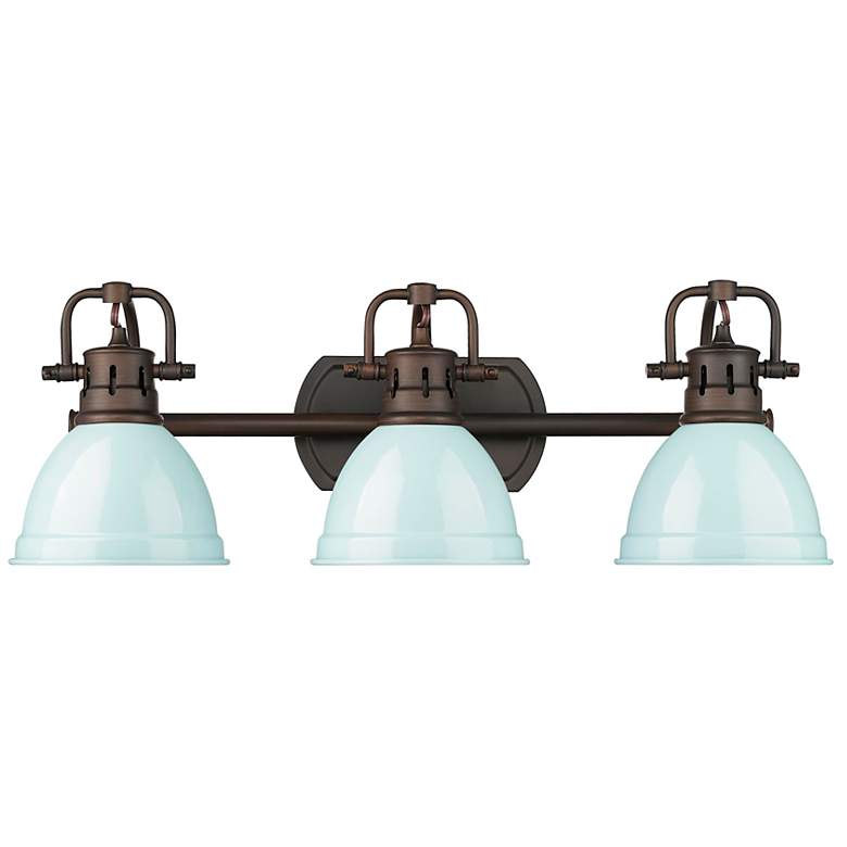 Image 1 Duncan 3-Light Bath Vanity in Rubbed Bronze with Seafoam