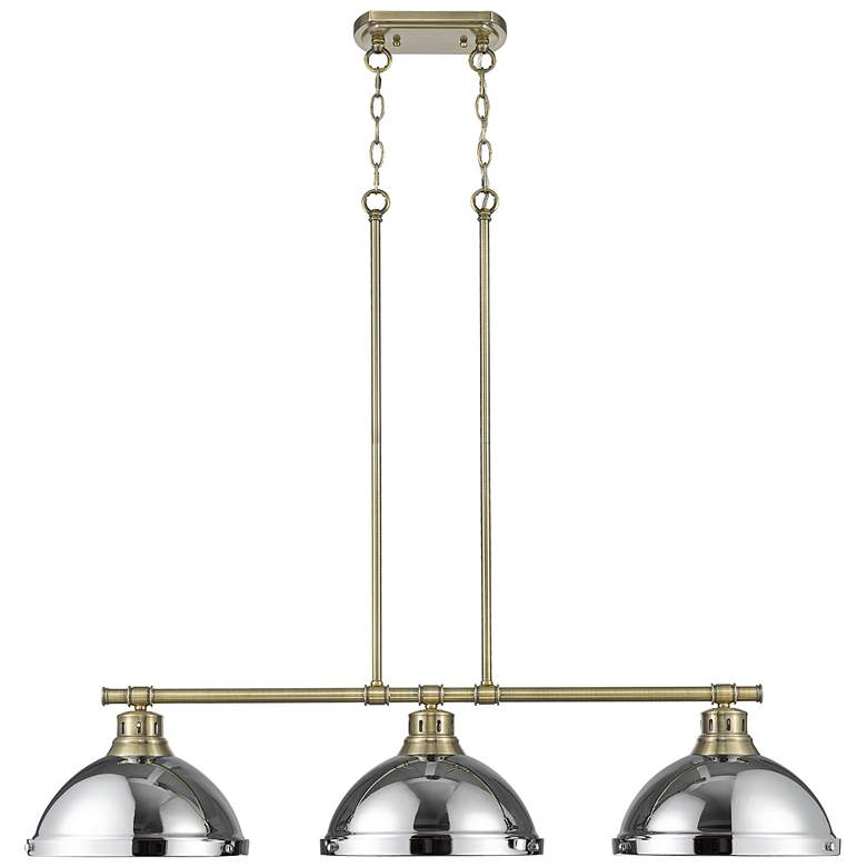 Image 1 Duncan 3-Light Linear Pendant in Aged Brass with Chrome