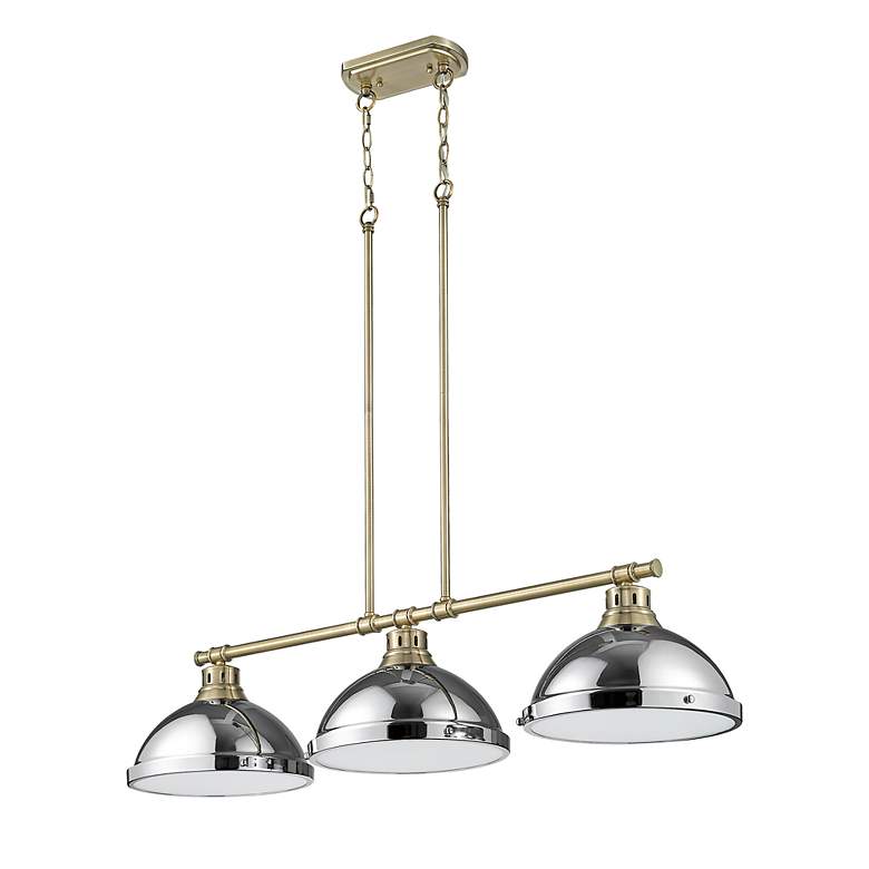 Image 2 Duncan 3-Light Linear Pendant in Aged Brass with Chrome more views
