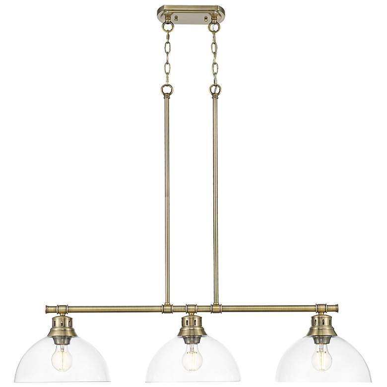Image 1 Duncan 3-Light Linear Pendant in Aged Brass with Clear Glass