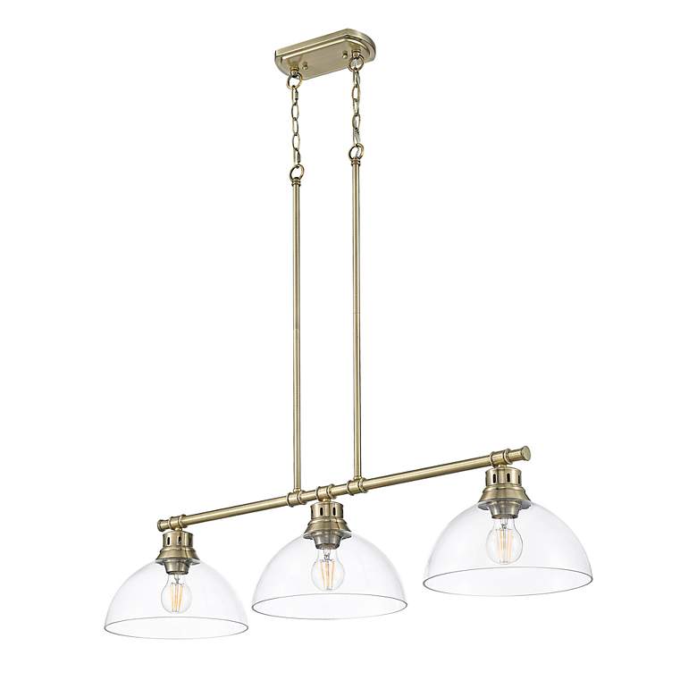 Image 2 Duncan 3-Light Linear Pendant in Aged Brass with Clear Glass more views