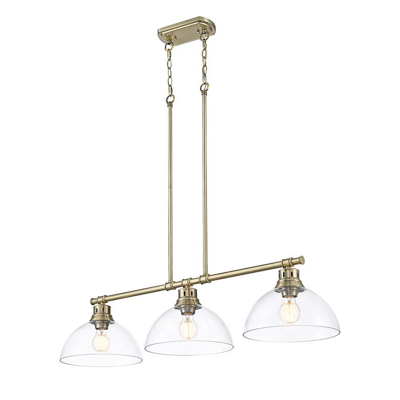 Image 3 Duncan 3-Light Linear Pendant in Aged Brass with Clear Glass more views