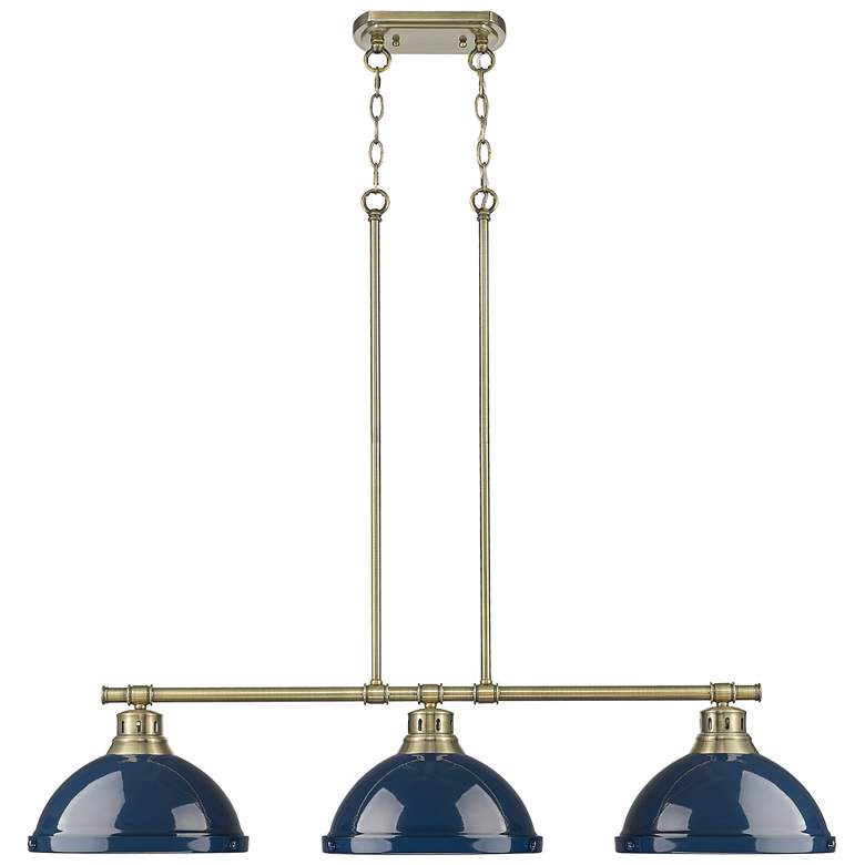 Image 1 Duncan 3-Light Linear Pendant in Aged Brass with Matte Navy