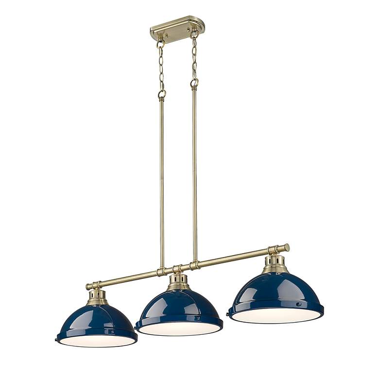 Image 2 Duncan 3-Light Linear Pendant in Aged Brass with Matte Navy more views