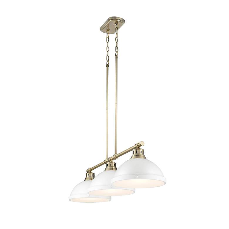 Image 2 Duncan 3-Light Linear Pendant in Aged Brass with Matte White more views