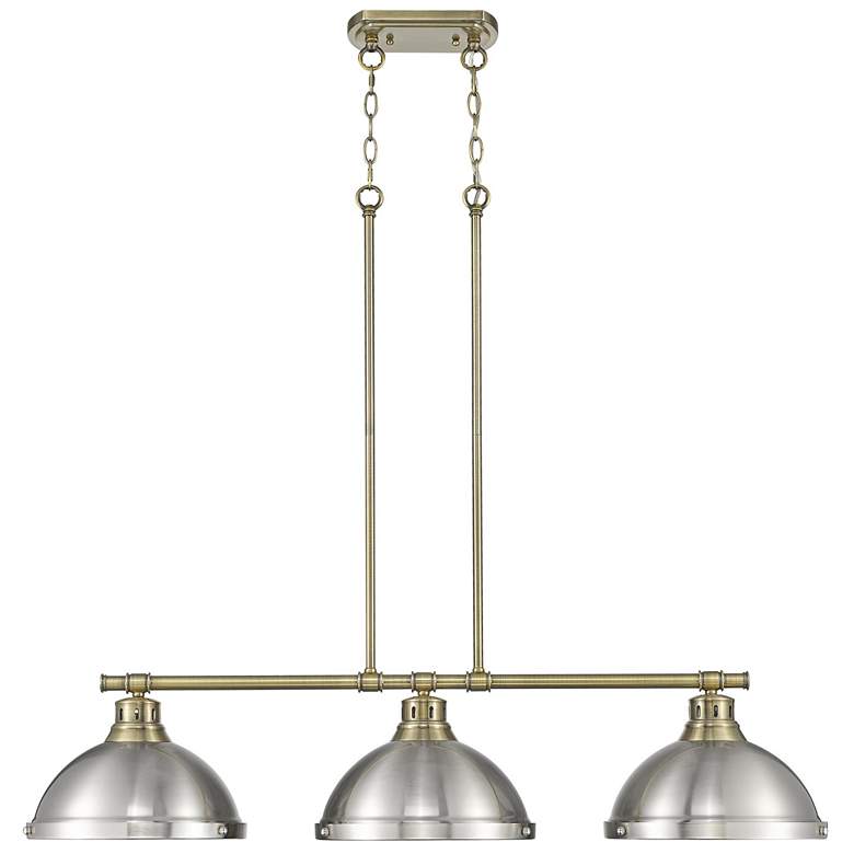 Image 1 Duncan 3-Light Linear Pendant in Aged Brass with Pewter