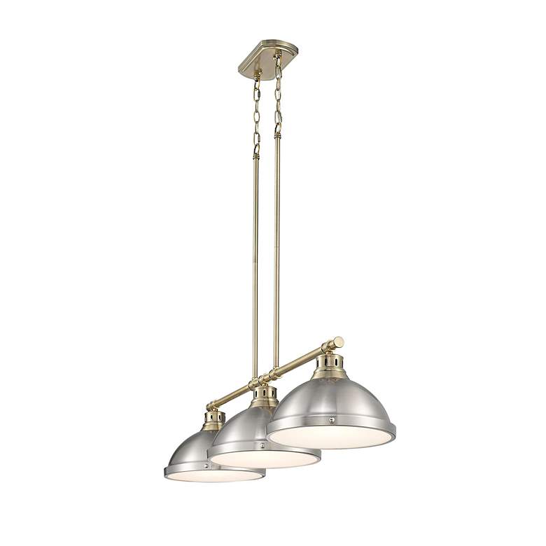 Image 2 Duncan 3-Light Linear Pendant in Aged Brass with Pewter more views