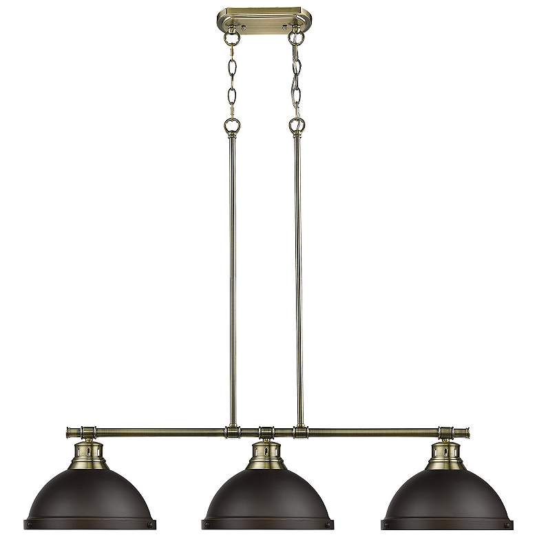 Image 1 Duncan 3-Light Linear Pendant in Aged Brass with Rubbed Bronze