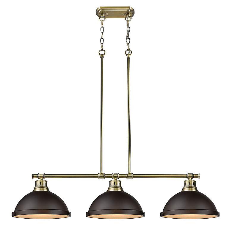 Image 2 Duncan 3-Light Linear Pendant in Aged Brass with Rubbed Bronze more views