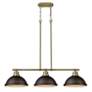 Thumbnail2 of Duncan 3-Light Linear Pendant in Aged Brass with Rubbed Bronze more views