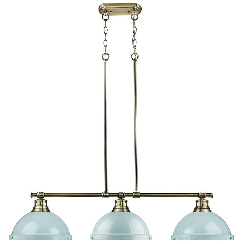 Image 1 Duncan 3-Light Linear Pendant in Aged Brass with Seafoam