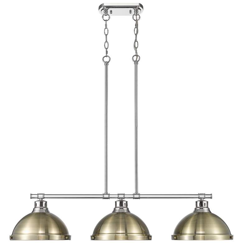 Image 1 Duncan 3-Light Linear Pendant in Chrome with Aged Brass