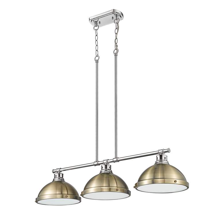 Image 2 Duncan 3-Light Linear Pendant in Chrome with Aged Brass more views