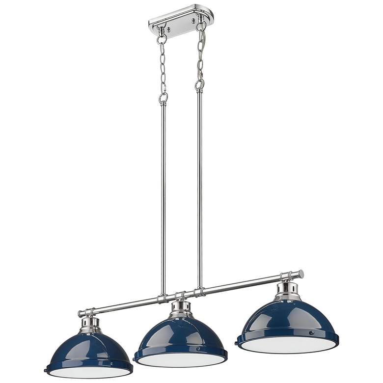 Image 1 Duncan 3-Light Linear Pendant in Chrome with Matte Navy