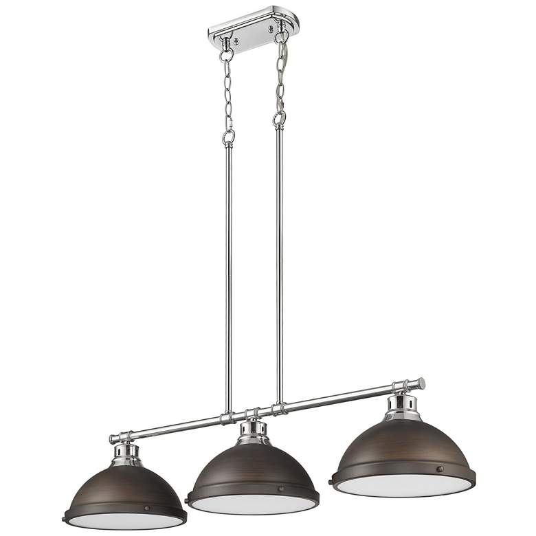 Image 1 Duncan 3-Light Linear Pendant in Chrome with Rubbed Bronze