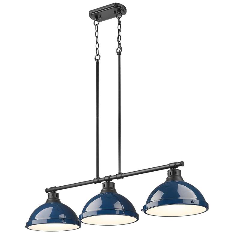 Image 1 Duncan 3-Light Linear Pendant in Matte Black with Matte Navy