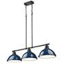 Duncan 3-Light Linear Pendant in Matte Black with Matte Navy