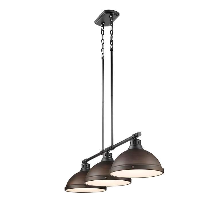Image 2 Duncan 3-Light Linear Pendant in Matte Black with Rubbed Bronze more views