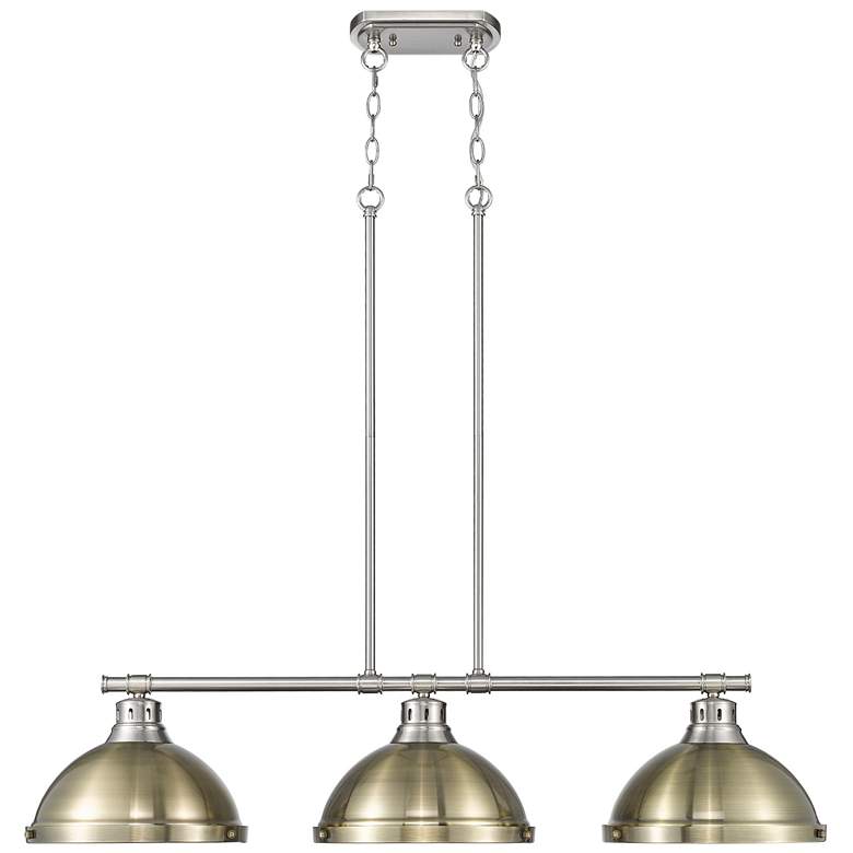 Image 1 Duncan 3-Light Linear Pendant in Pewter with Aged Brass