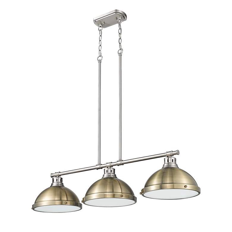 Image 2 Duncan 3-Light Linear Pendant in Pewter with Aged Brass more views