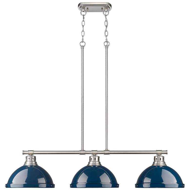 Image 1 Duncan 3-Light Linear Pendant in Pewter with Matte Navy