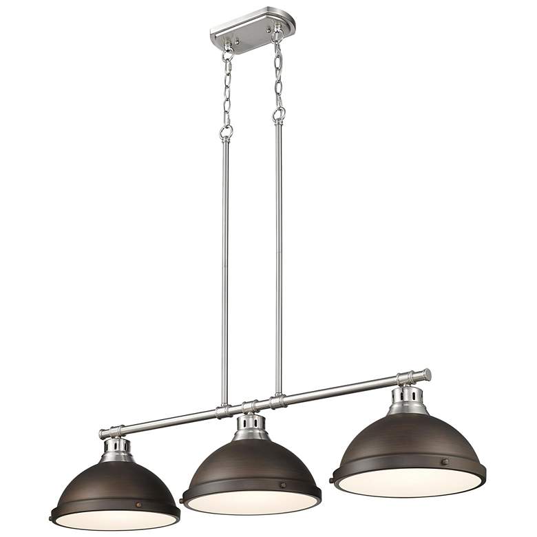 Image 1 Duncan 3-Light Linear Pendant in Pewter with Rubbed Bronze