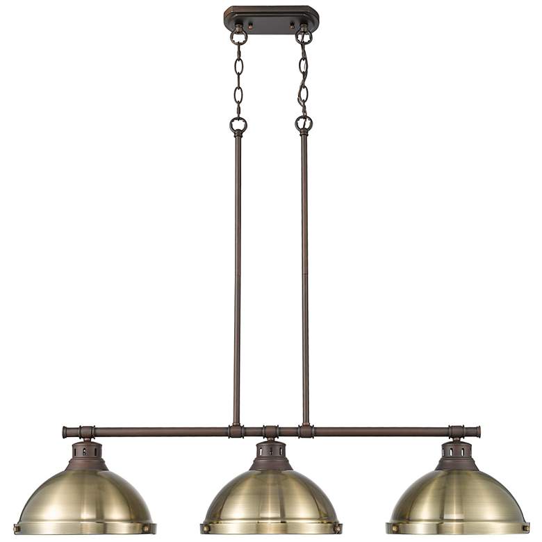 Image 1 Duncan 3-Light Linear Pendant in Rubbed Bronze with Aged Brass
