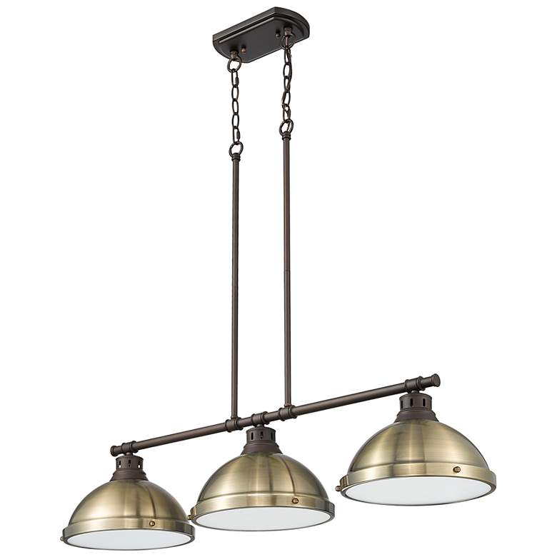 Image 2 Duncan 3-Light Linear Pendant in Rubbed Bronze with Aged Brass more views