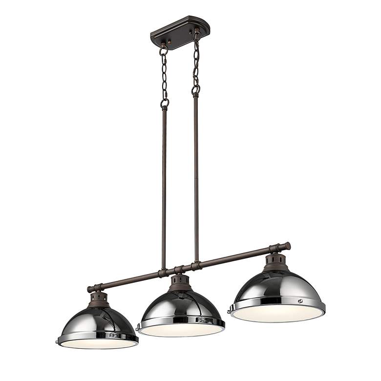 Image 2 Duncan 3-Light Linear Pendant in Rubbed Bronze with Chrome more views