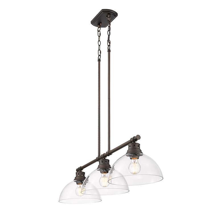 Image 4 Duncan 3-Light Linear Pendant in Rubbed Bronze with Clear Glass more views
