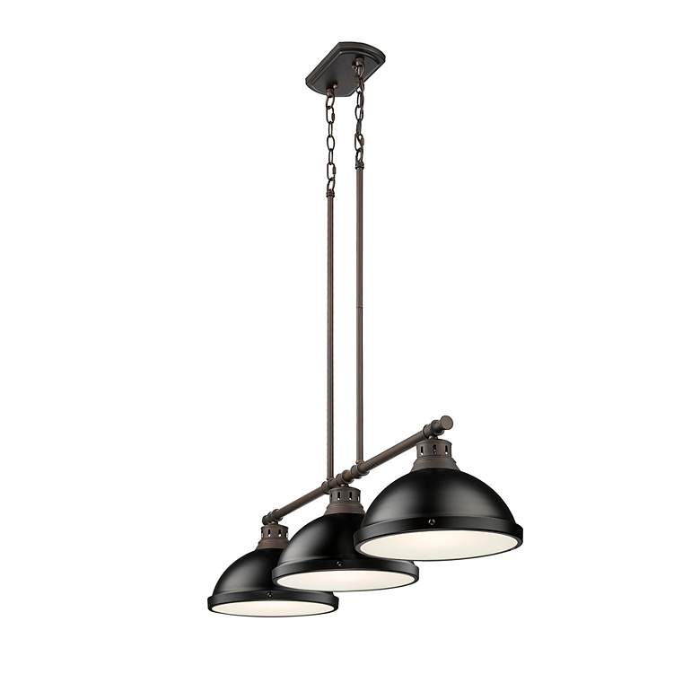 Image 2 Duncan 3-Light Linear Pendant in Rubbed Bronze with Matte Black more views