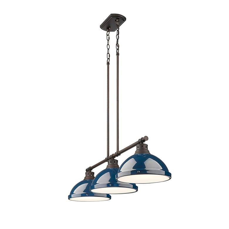 Image 2 Duncan 3-Light Linear Pendant in Rubbed Bronze with Matte Navy more views