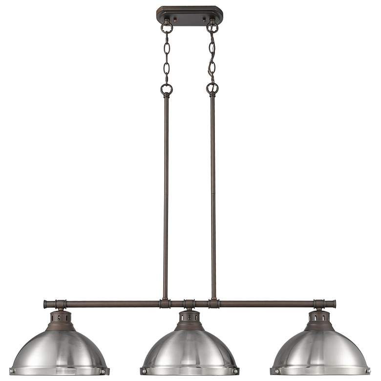 Image 1 Duncan 3-Light Linear Pendant in Rubbed Bronze with Pewter