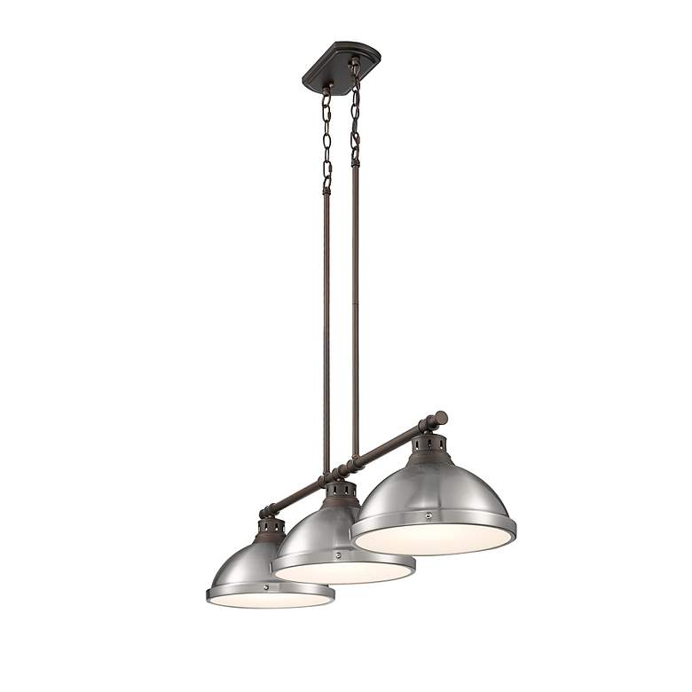 Image 2 Duncan 3-Light Linear Pendant in Rubbed Bronze with Pewter more views