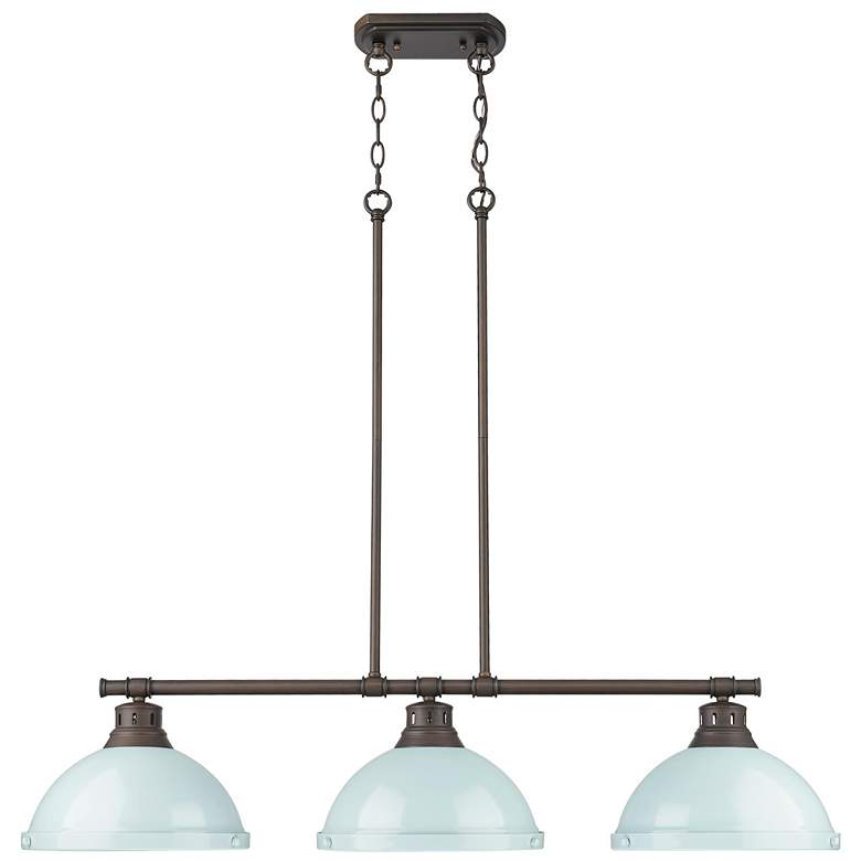 Image 1 Duncan 3-Light Linear Pendant in Rubbed Bronze with Seafoam